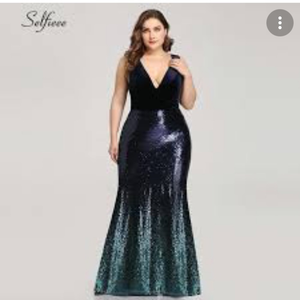 Ever pretty navy blue velvet v-neck ombré sequins long dress